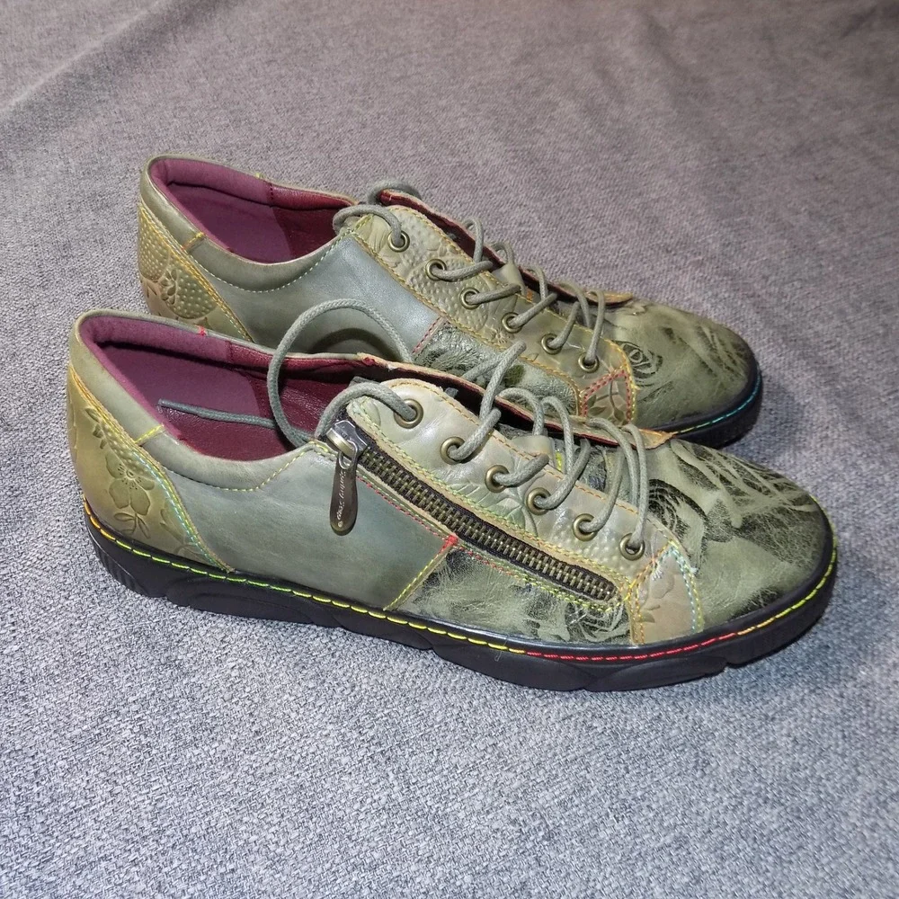L'Artiste Spring Step Danli-Bloom Shoes Women 42 Olive Green Leather Good Floral